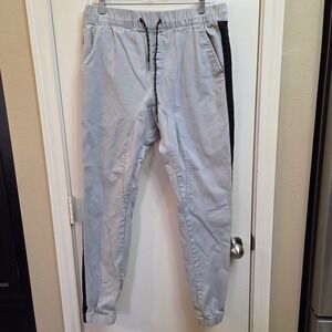 Ring of Fire Mens Jogger Pants Light Wash Denim Look Drawstring Waist Size Small